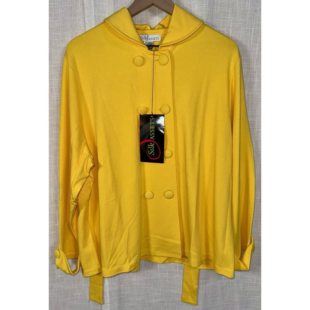 Vintage NWT Silk Assets Yellow Double Breasted Jacket Women's‎ 2X Button